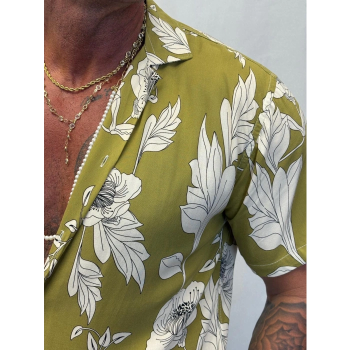 Desenli Kısa Kol Gömlek Yeşil