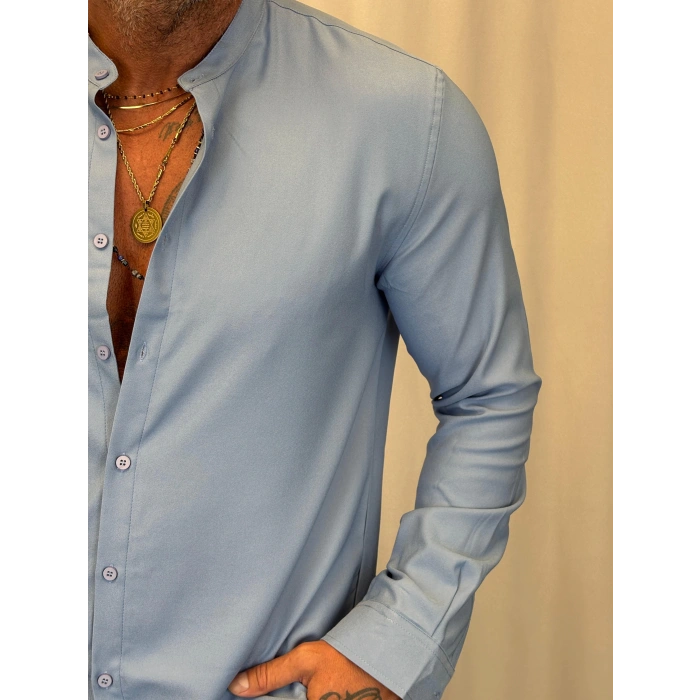 Dik Yaka Pamuk Likralı Gömlek Bebe Mavisi