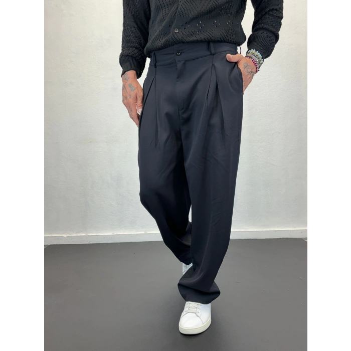 Double Kumaş Pileli Pantolon Siyah