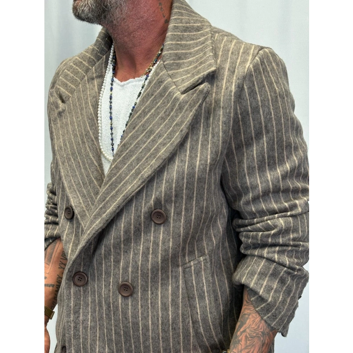 Fransız Cashmere Çizgili Palto Kahverengi