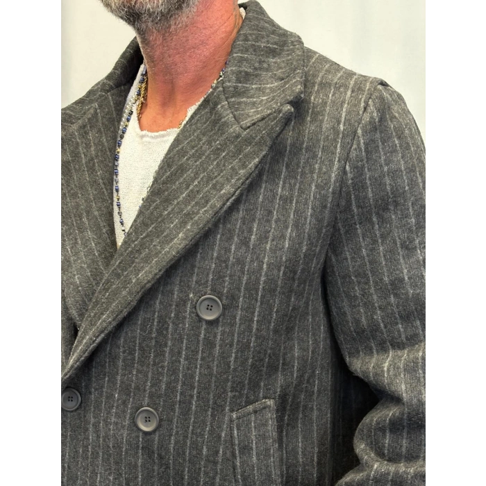 Fransız Cashmere Çizgili Palto Siyah