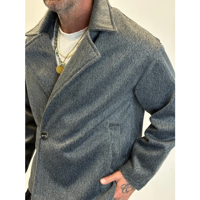 Fransız Cashmere Kruvaze Tek Düğme Kaban Antrasit