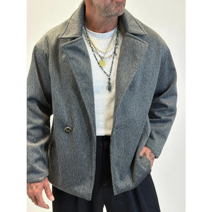 Fransız Cashmere Kruvaze Tek Düğme Kaban Antrasit