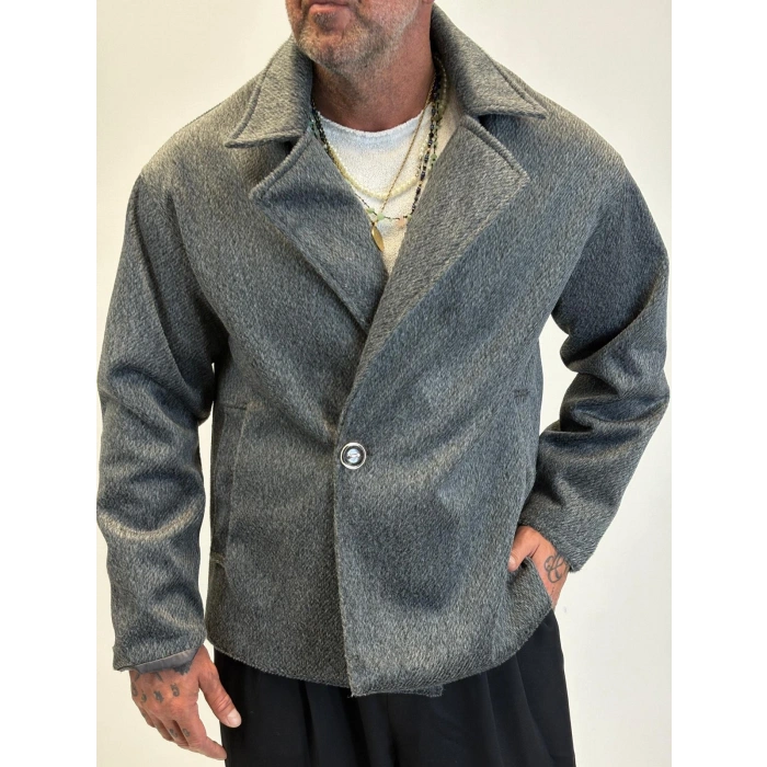 Fransız Cashmere Kruvaze Tek Düğme Kaban Antrasit