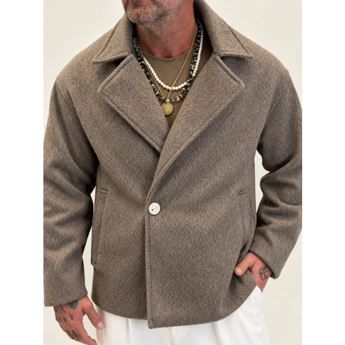 Fransız Cashmere Kruvaze Tek Düğme Kaban Vizon