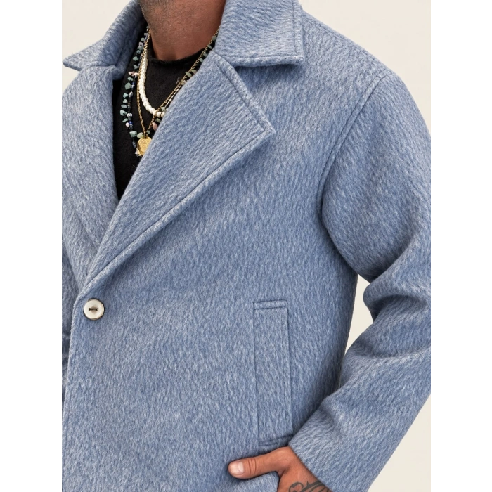 Fransız Cashmere Kruvaze Tek Düğme Kaban Bebe Mavi