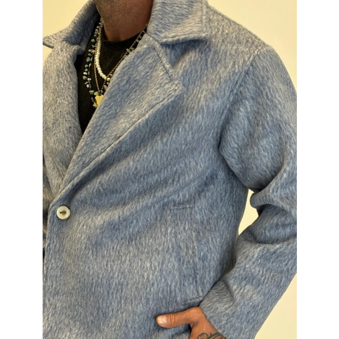 Fransız Cashmere Kruvaze Tek Düğme Kaban Gri