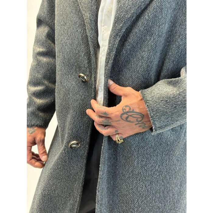 Fransız Cashmere Şalyaka Kaban Antrasit