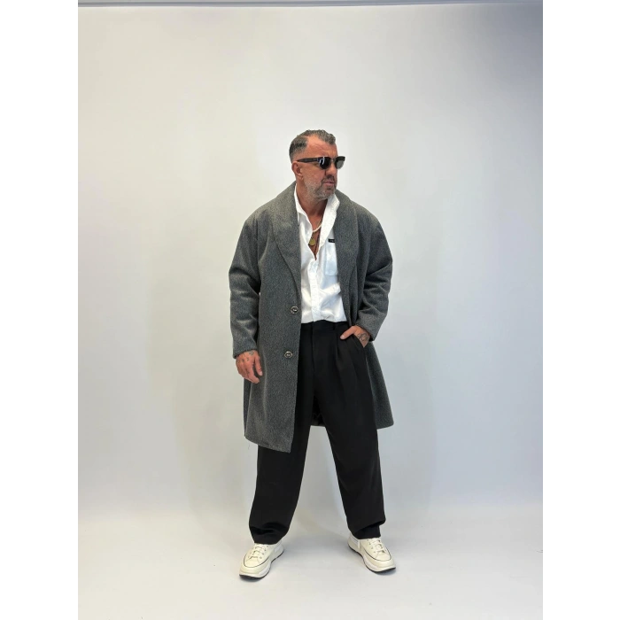 Fransız Cashmere Şalyaka Kaban Antrasit