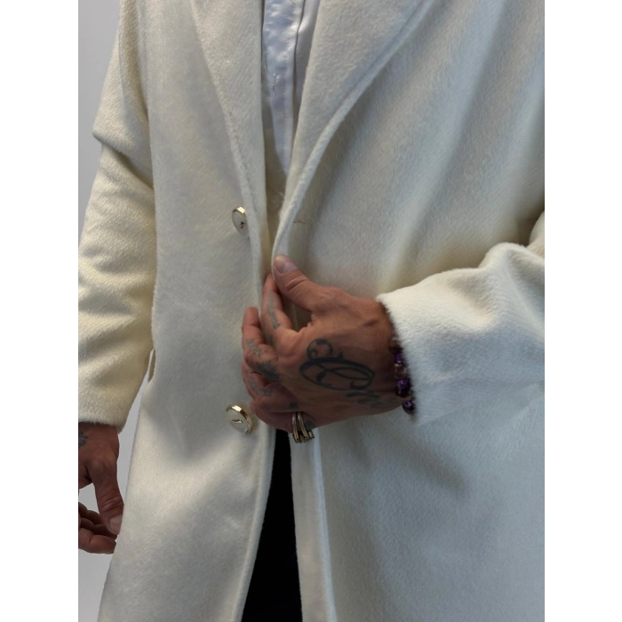 Fransız Cashmere Şalyaka Kaban Ekru