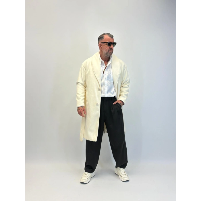 Fransız Cashmere Şalyaka Kaban Ekru