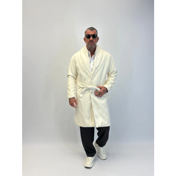 Fransız Cashmere Şalyaka Kaban Ekru