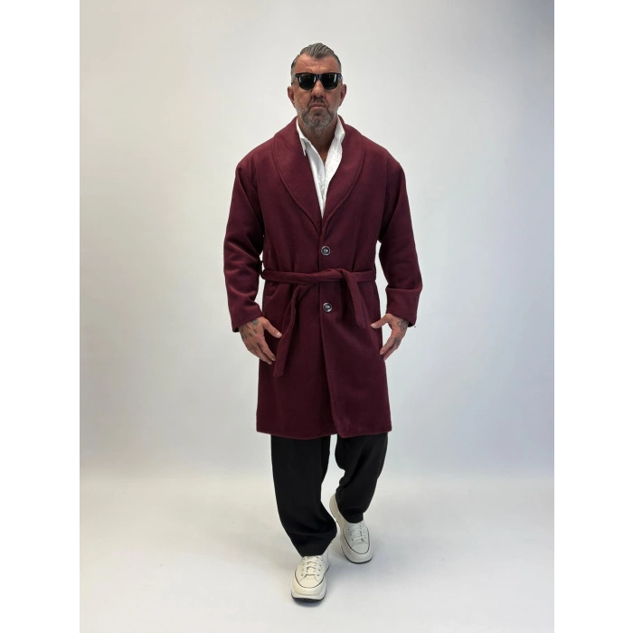 Fransız Cashmere Şalyaka Kaban Mürdüm