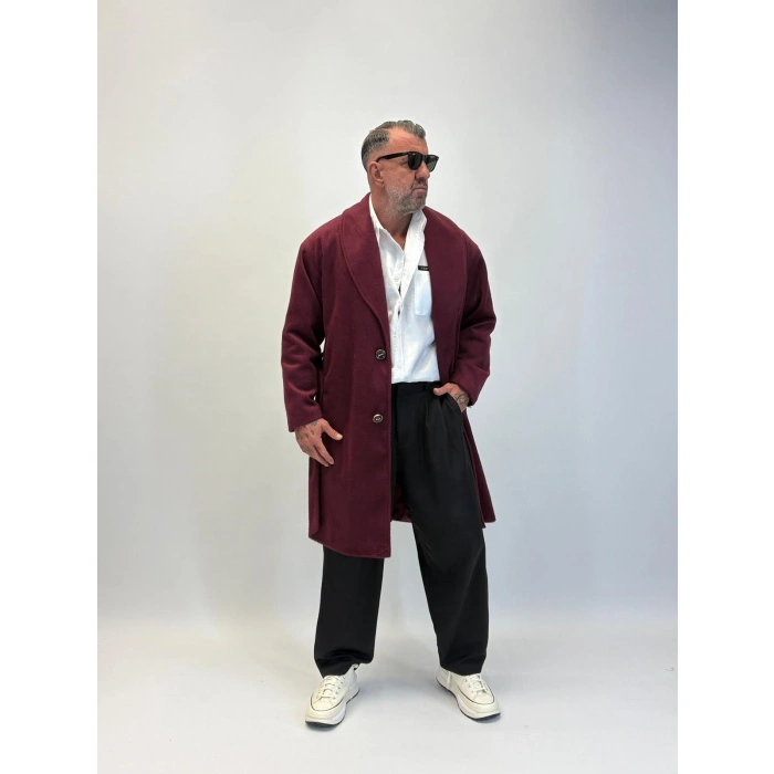 Fransız Cashmere Şalyaka Kaban Mürdüm