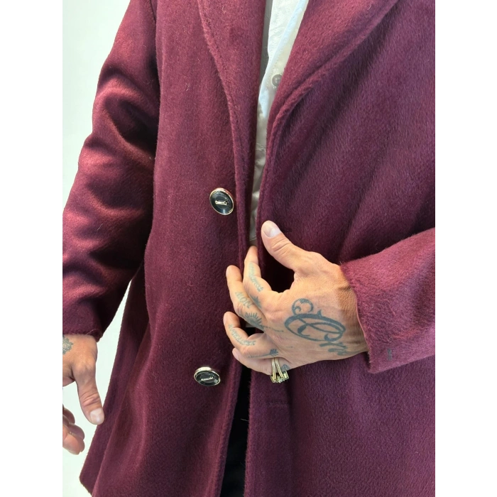 Fransız Cashmere Şalyaka Kaban Mürdüm