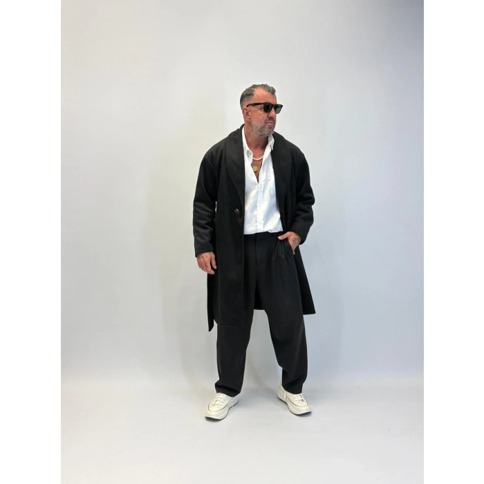 Fransız Cashmere Şalyaka Kaban Siyah