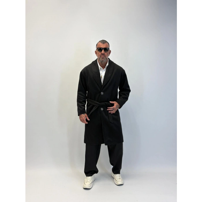 Fransız Cashmere Şalyaka Kaban Siyah