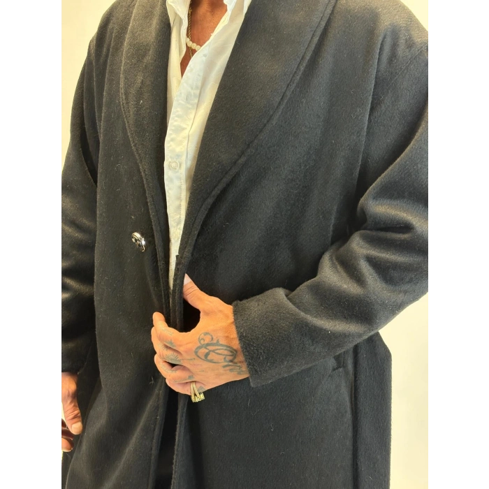 Fransız Cashmere Şalyaka Kaban Siyah