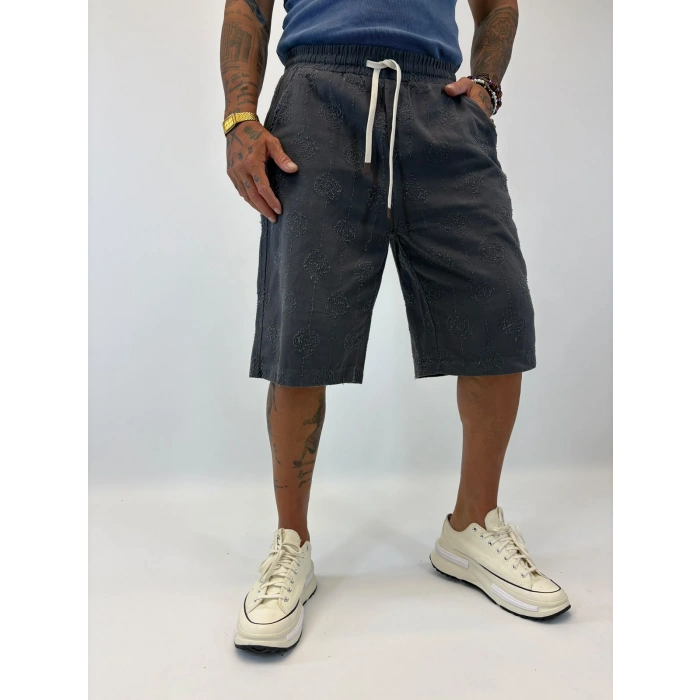 Gabardin Desenli Long Shorts Antrasit