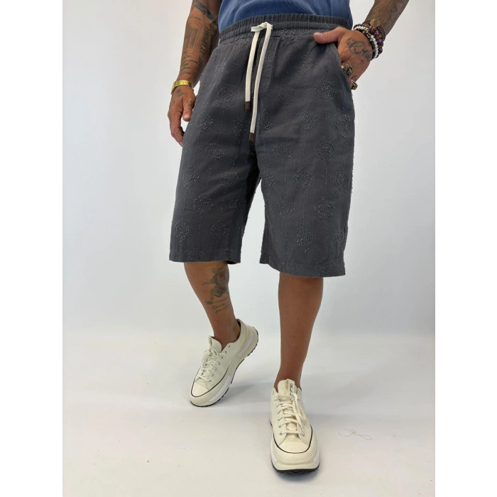 Gabardin Desenli Long Shorts Antrasit