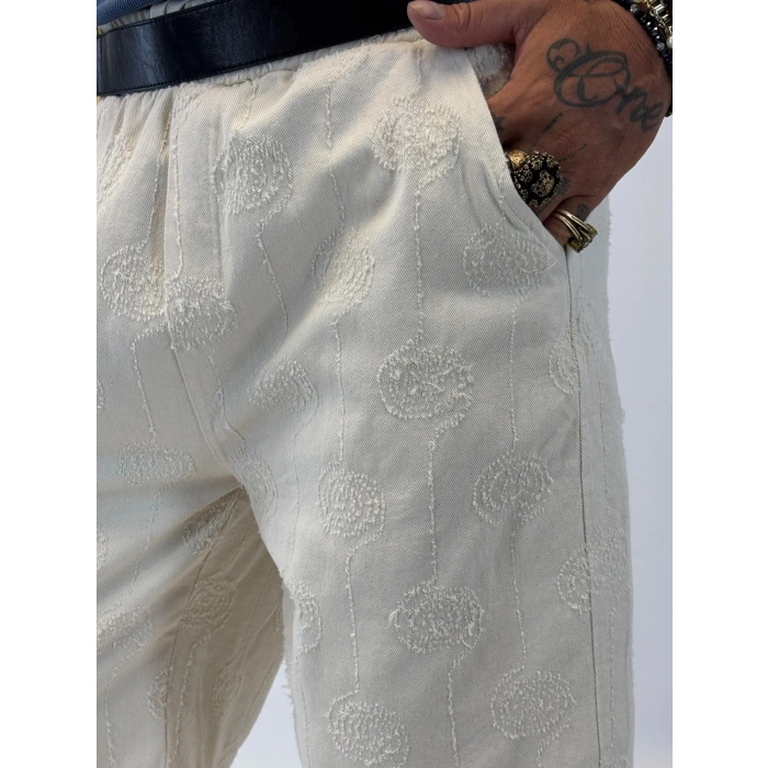 Gabardin Desenli Long Shorts Beyaz