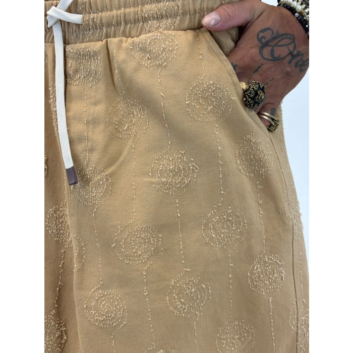 Gabardin Desenli Long Shorts Camel