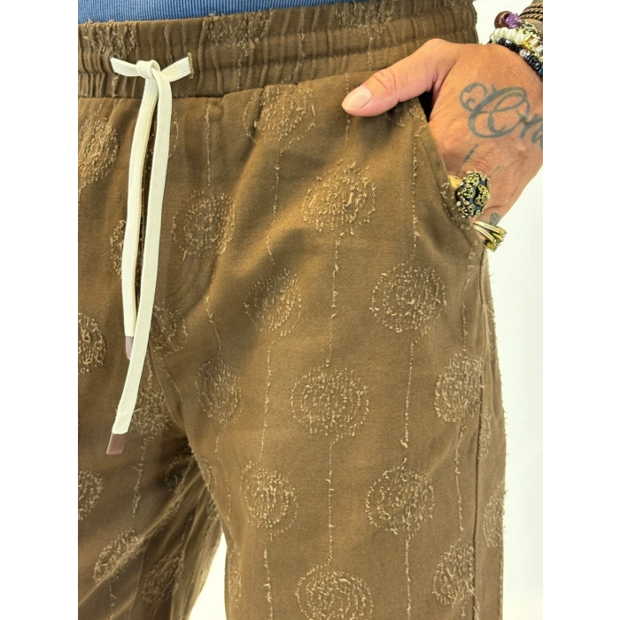 Gabardin Desenli Long Shorts Kahve