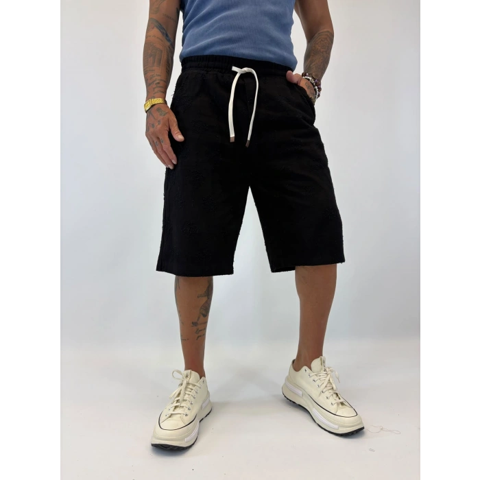 Gabardin Desenli Long Shorts Siyah