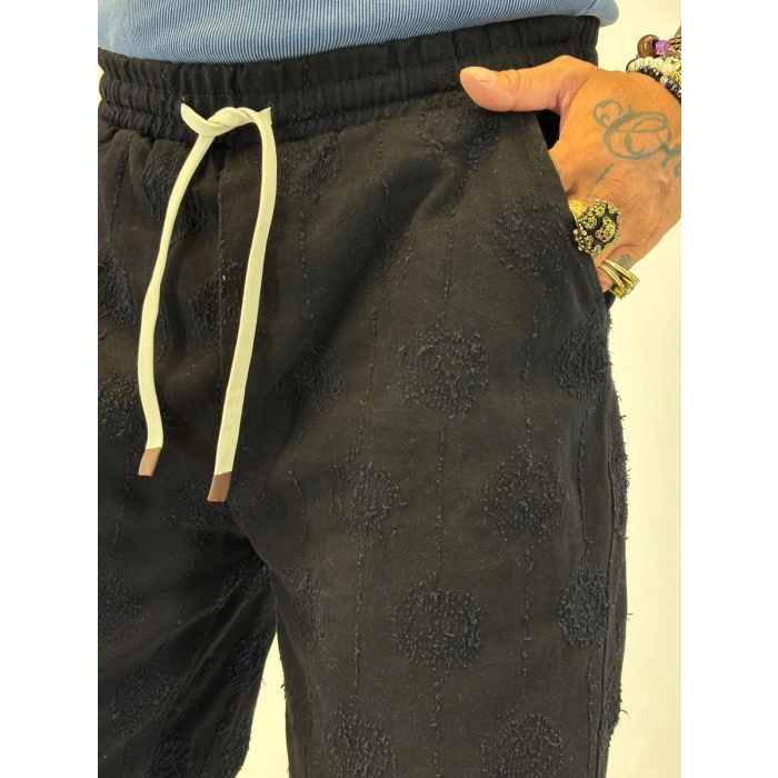 Gabardin Desenli Long Shorts Siyah