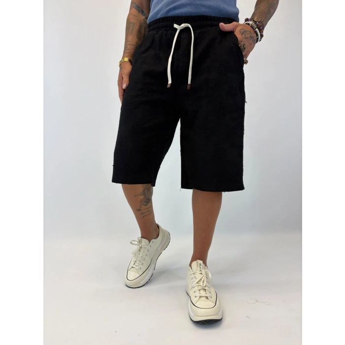 Gabardin Desenli Long Shorts Siyah