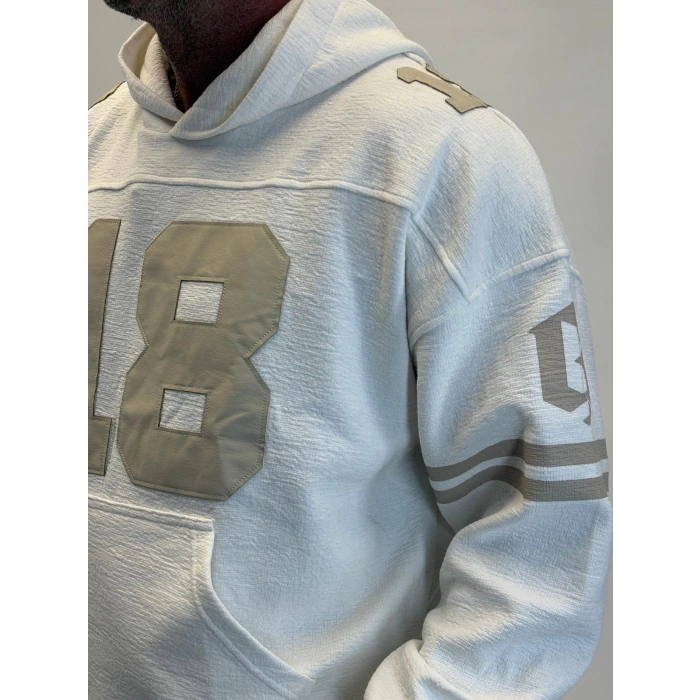 Guard 18 Nakış Detaylı Hoodie Ekru