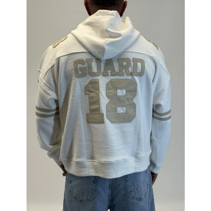 Guard 18 Nakış Detaylı Hoodie Ekru