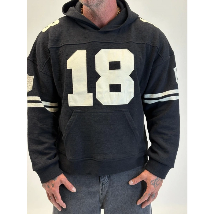 Guard 18 Nakış Detaylı Hoodie Siyah