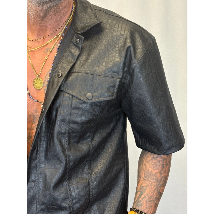 İnce Flok Deri Takım Siyah