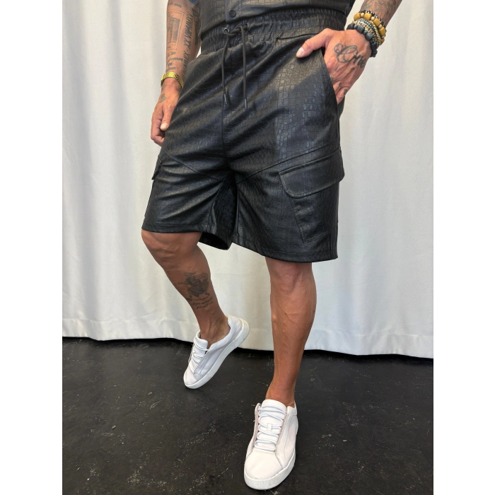 İnce Flok Deri Takım Siyah