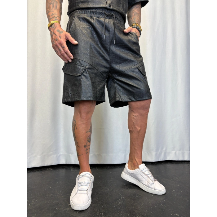 İnce Flok Deri Takım Siyah