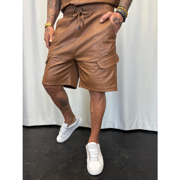 İnce Flok Deri Takım Kahverengi