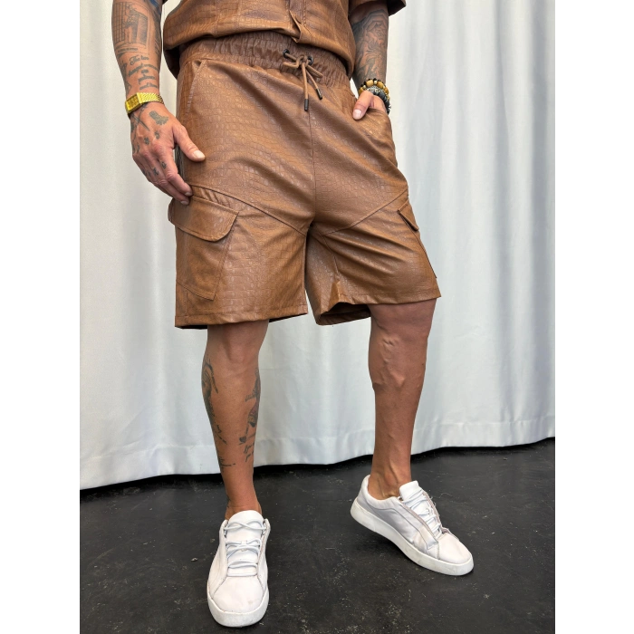 İnce Flok Deri Takım Kahverengi