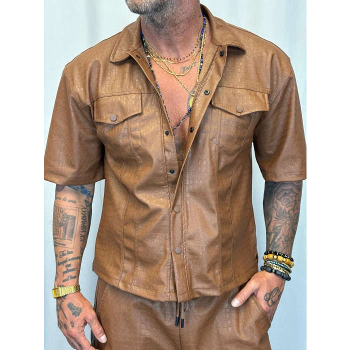 İnce Flok Deri Takım Kahverengi