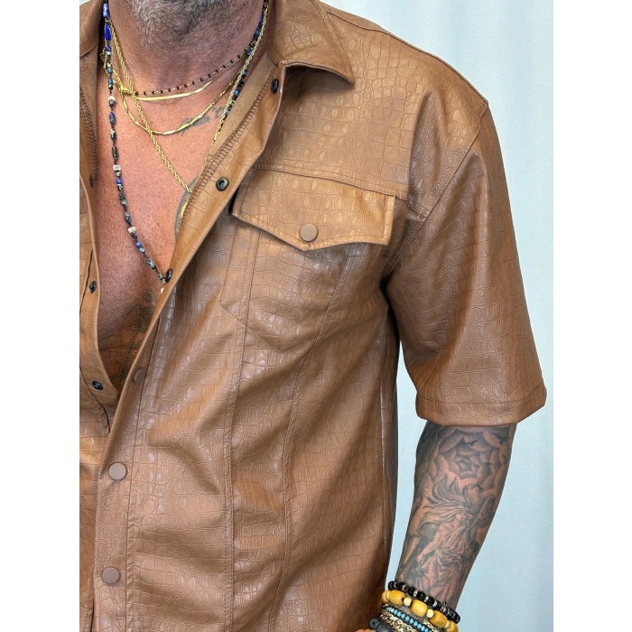 İnce Flok Deri Takım Kahverengi