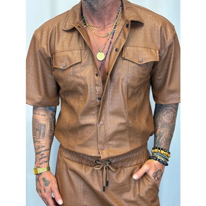 İnce Flok Deri Takım Kahverengi