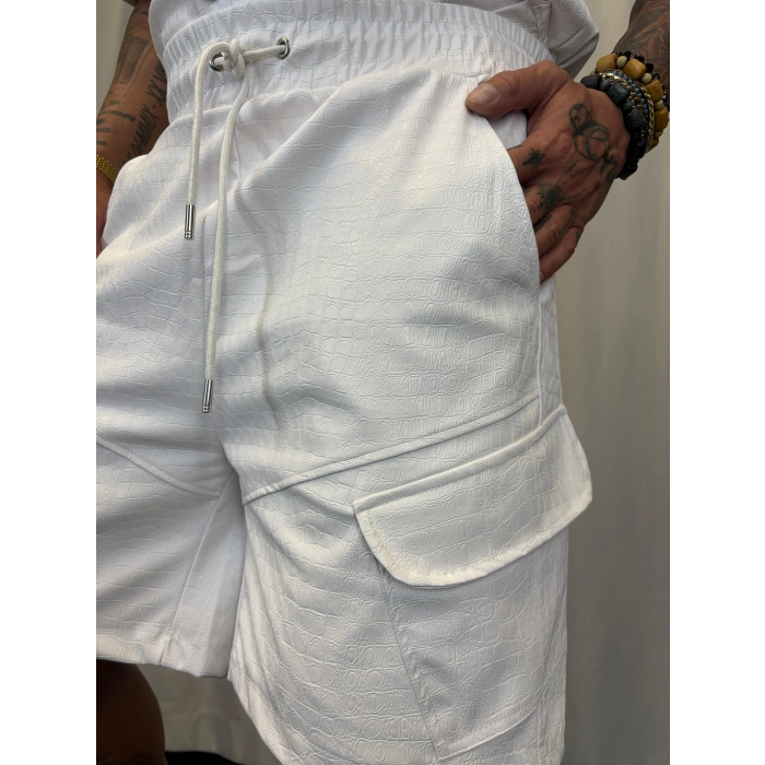 İnce Flok Deri Takım Beyaz