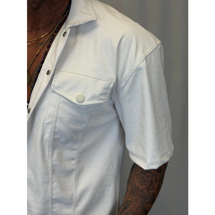 İnce Flok Deri Takım Beyaz