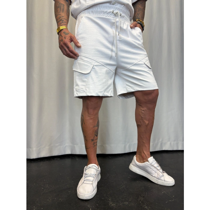 İnce Flok Deri Takım Beyaz