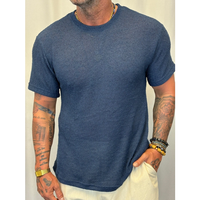 İnce Triko Bisiklet Yaka T-Shirt Lacivert