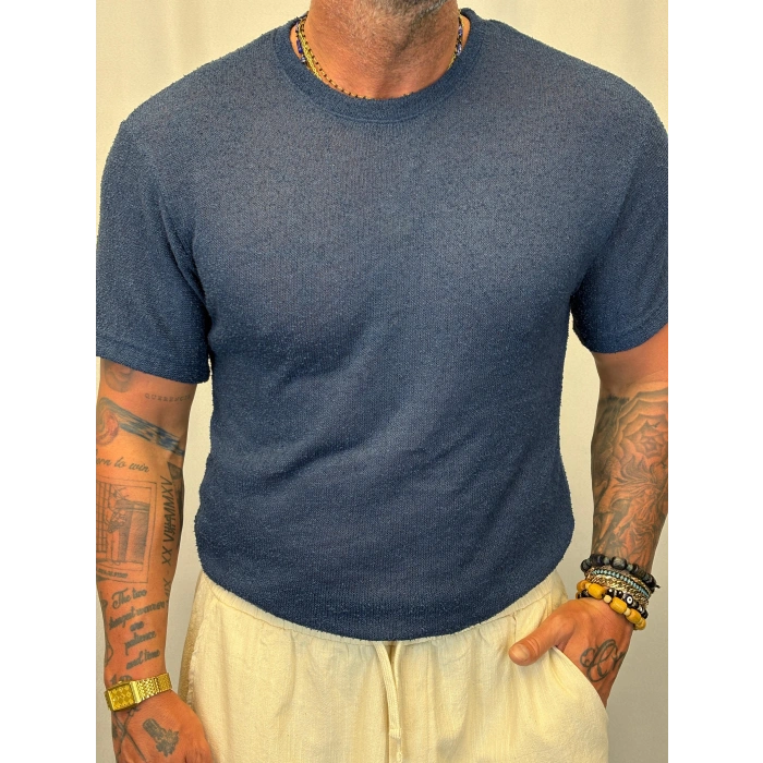 İnce Triko Bisiklet Yaka T-Shirt Lacivert