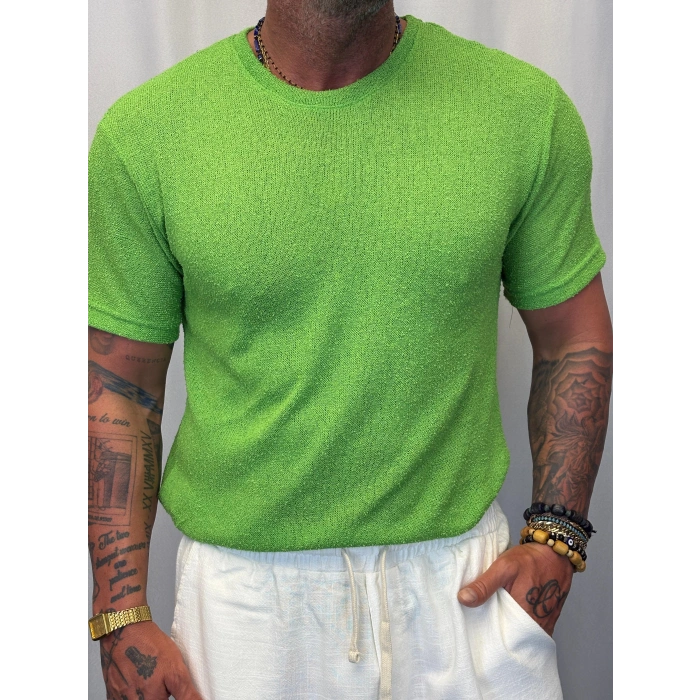 İnce Triko Bisiklet Yaka T-Shirt Yeşil