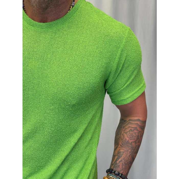 İnce Triko Bisiklet Yaka T-Shirt Yeşil