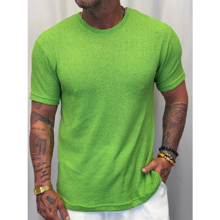 İnce Triko Bisiklet Yaka T-Shirt Yeşil