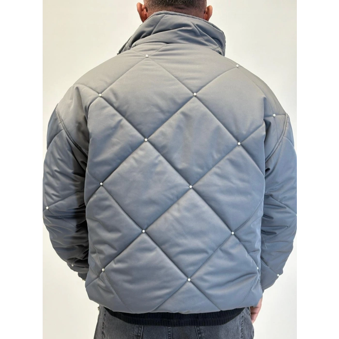 İnci Detaylı Kapitone Mont Gri